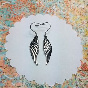 Gift Boxed beautiful Angel Wing Dangle Earrings. Stainless Steel No Tarnish